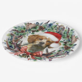 ブリタニー・スパニエルたち、クリスマス ペーパープレート (アングル)