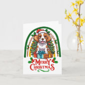 ブリタニー・ドッグ・クリスマス カード (黄色い花)