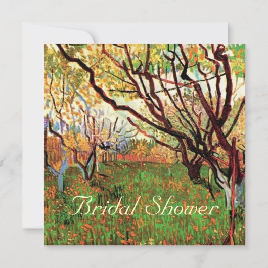 ブリダシャワー、Blossom Vincent vanゴッホのオーチャード 招待状 (裏面)