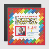 ブリッはっきりしたクカラフル建物ブロック誕生日 マグネット招待状 (正面/裏面)