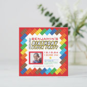 ブリッはっきりしたクカラフル建物ブロック誕生日 招待状 (スタンド正面)