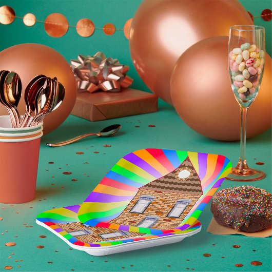 ブリッカラフルクサイケデリックハウスレインボーデザイン ペーパープレート