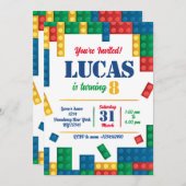 ブリッカラフルク建物ブロックバースデーパーティー 招待状 (正面/裏面)