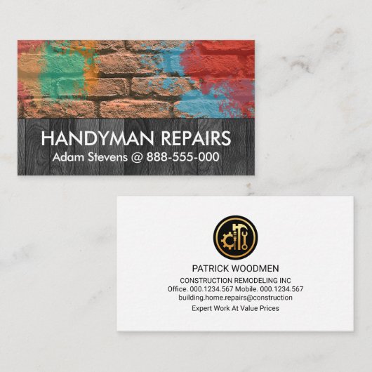 ブリックウォールグレーウッド絵を描(ばちゃばちゃ)跳ねる 名刺 (正面/裏面)