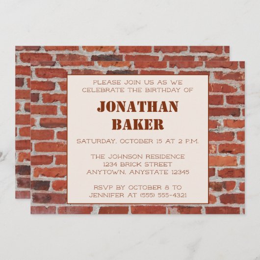 ブリックウォール誕生日パーティーの招待状 招待状 (正面/裏面)