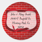 ブリッククリスマスに赤いリボン ラウンドシール (正面)