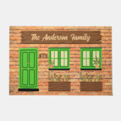 ブリックハウスウィズグリーンドアカスタム文字 ドアマット (正面)