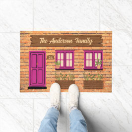 ブリックハウスウィズピンクドアカスタム文字 ドアマット
