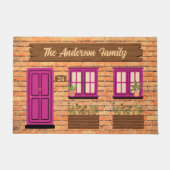 ブリックハウスウィズピンクドアカスタム文字 ドアマット (正面)