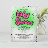 ブリックピンクグリーングラフィティ90sヒップホップベビーシャワー 招待状 (スタンド正面)