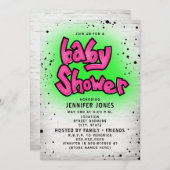 ブリックピンクグリーングラフィティ90sヒップホップベビーシャワー 招待状 (正面/裏面)