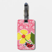 ブリックピンクペイズリーの可愛いラディバグ；フローラ ラゲッジタグ (裏面縦)