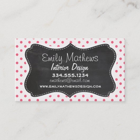 ブリックピンク水玉模様;ヴィンテージシャルボードルック 名刺 (正面)