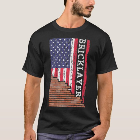 ブリックメイソンブリックレイヤメーソンリーパパ米国国旗のギフト Tシャツ (正面)