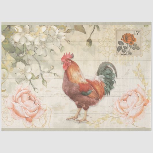 ブリックレッドグリーンロースターファームハウスシックとバラ 薄葉紙 (正面)