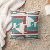 ブリックレッドティール（緑がかった色）ブルー地中海の3層モザイク クッション (ブランケット)