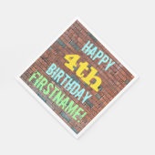 ブリック壁インスパイアグラフィティ4th誕生日+名前 スタンダードランチョンナプキン (角)