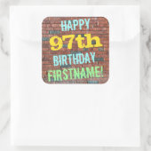 ブリック壁インスパイアグラフィティ97誕生日+名前 スクエアシール (バッグ)