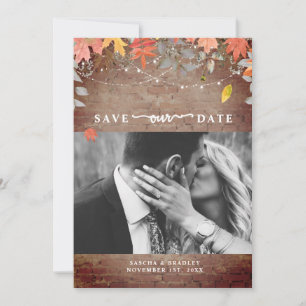 ブリック秋の紅葉ライトフォト秋の結婚式 セーブザデート