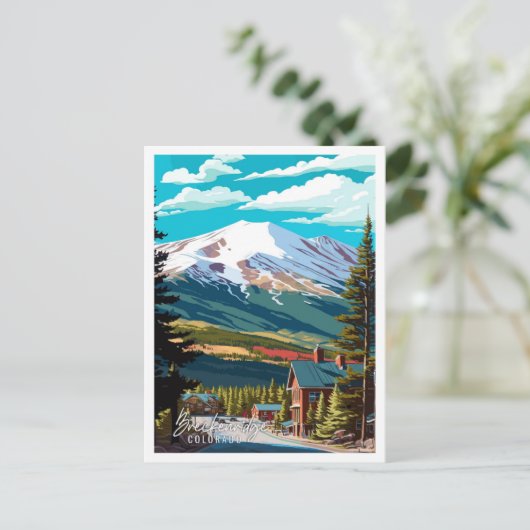 ブリッケンリッジコロラドヴィンテージ旅行イラストレーション ポストカード (スタンド正面)