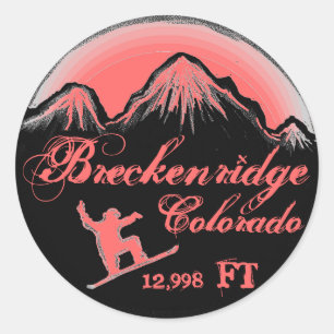 ブリッケンリッジColoradoピンクスノーボードアートステッカー ラウンドシール