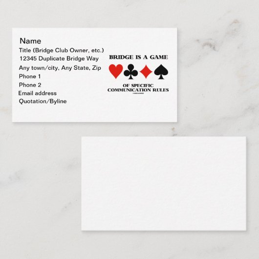 ブリッジは特定のコミュニケーションルールのゲームである 名刺 (正面/裏面)