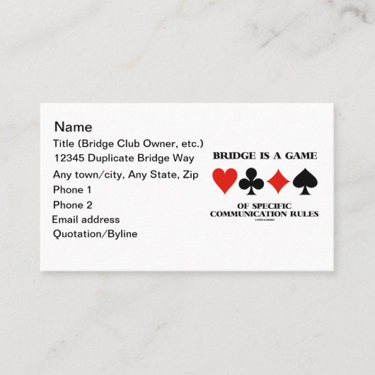 ブリッジは特定のコミュニケーションルールのゲームである 名刺 (正面)