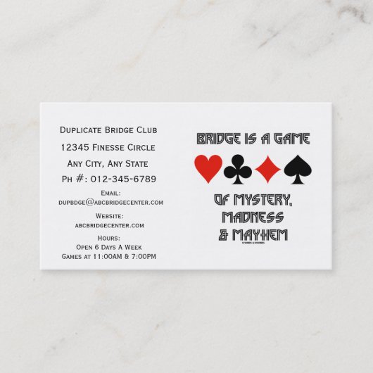 ブリッジは謎の狂気とメイヘムのゲームである 名刺 (正面)