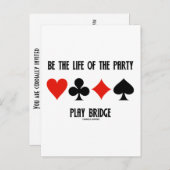 ブリッジカードのスーツ遊のパーティーを生きる インビテーションポストカード (正面/裏面)