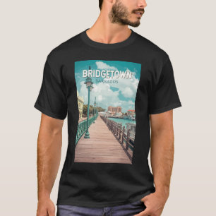 ブリッジタウンバルバドスイラストレーショントラベルアートレトロ Tシャツ