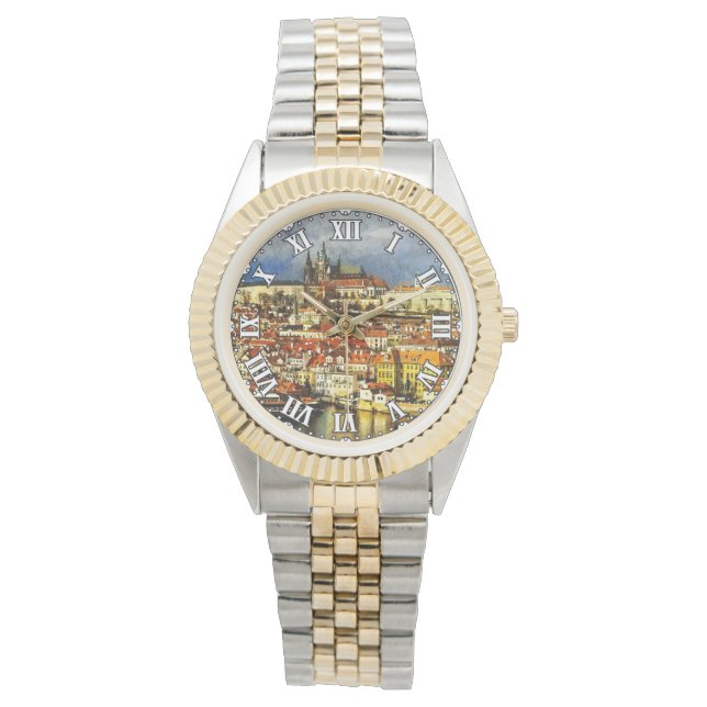 ブリッジタワーから旧市街プラハ（プラハ） 腕時計 (正面)