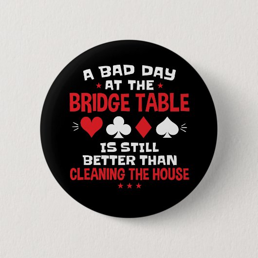 ブリッジテーブルでの悪い日おもしろカードゲーム 缶バッジ (正面)