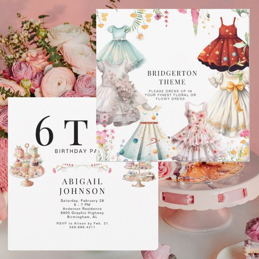ブリッジトン テーマの女の子のドレスアップ II 誕生日パーティー 招待状