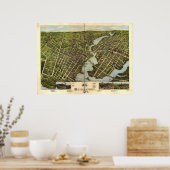 ブリッジポートコネチカット1875アンティークパノラママップ ポスター (キッチン)