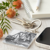 ブリッジ古いペンシラートモノクロブラック&ホワイト キーホルダー (正面右)