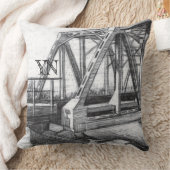 ブリッジ古いペンシラートモノクロブラック&ホワイト クッション (ブランケット)