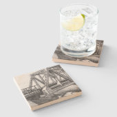 ブリッジ古いペンシラートモノクロブラック&ホワイト ストーンコースター (横)