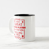ブリッジ選手転がパートナーの目おもしろい ツートーンマグカップ (正面左)