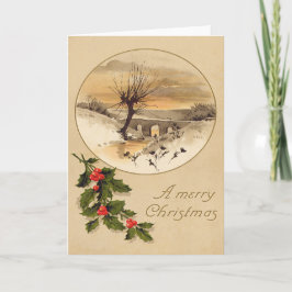 ブリッジ雪の冬のシーンホリー シーズンカード