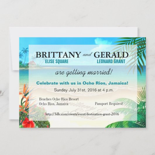 ブリッタニーのビーチのジャマイカの結婚式は砂の名前を得ます 招待状 (裏面)