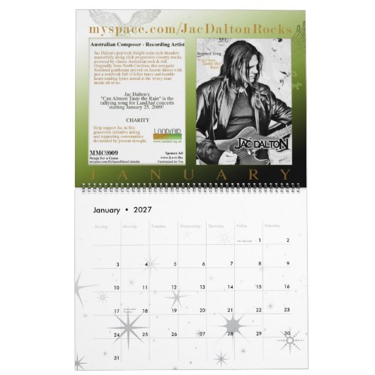 ブリッタニーの井戸を特色にする2009 MYSPACEMUSICCALENDAR カレンダー (1月 2027)