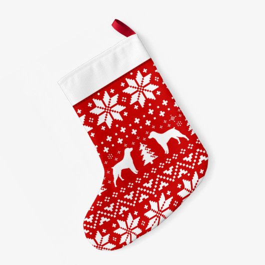 ブリッタニースパニエル犬犬は休日パターンのシルエットを描きます スモールクリスマスストッキング (裏面 (吊り時))