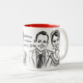 ブリッタニー及びアダムの結婚式の風刺漫画のマグ2014b ツートーンマグカップ (正面右)
