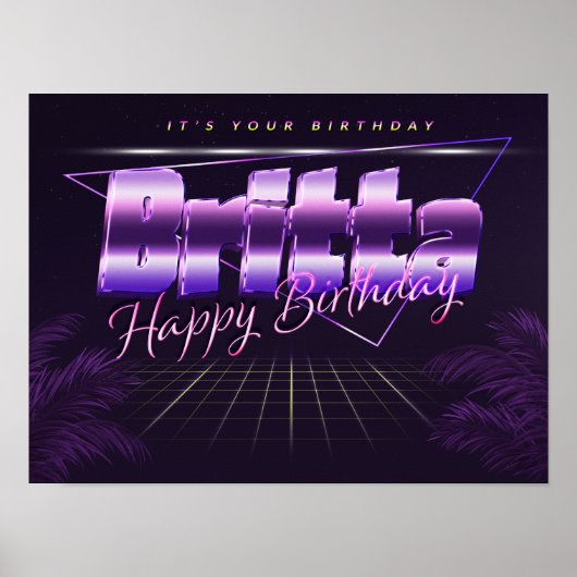 ブリッタ名Vorname lila retroポスターGeburtstag ポスター (正面)