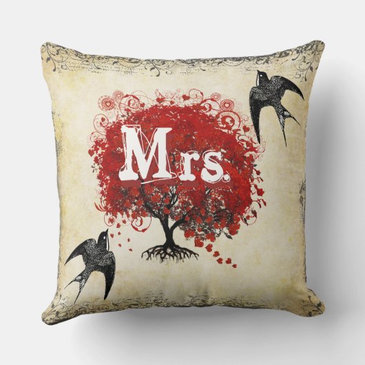 ブリッパーソナライズされたズ赤いハートリーフツリーミセス クッション (裏面)