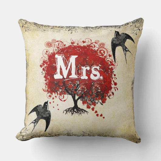 ブリッパーソナライズされたズ赤いハートリーフツリーミセス クッション (正面)