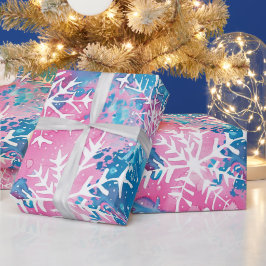 ブリッファンキーツクリスマスピンクブルースノーフレーク ラッピングペーパー