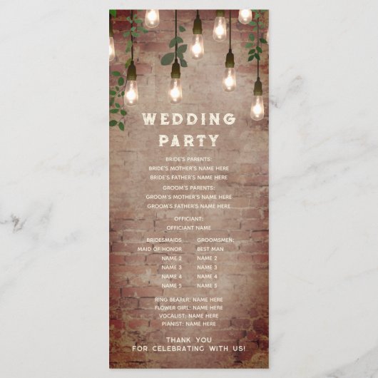 ブリッ素朴クヴィンテージ電球結婚の プログラム (裏面)