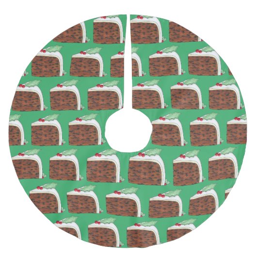 ブリティッシュクリスマスケーキスライスフェスティバルホリデーフード ブラッシュドポリエステルツリースカート (正面)