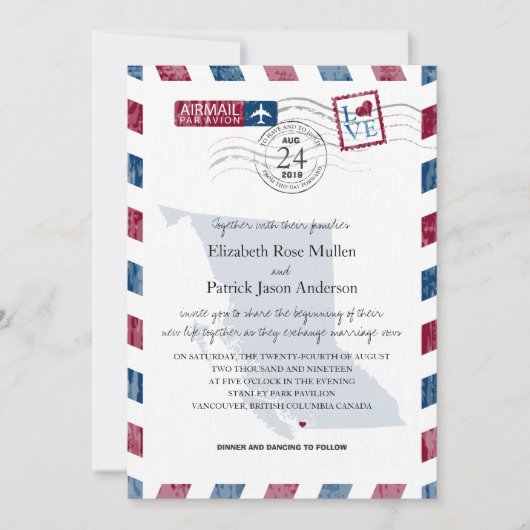 ブリティッシュコロンビアエアメール結婚式招待状 招待状 (正面)
